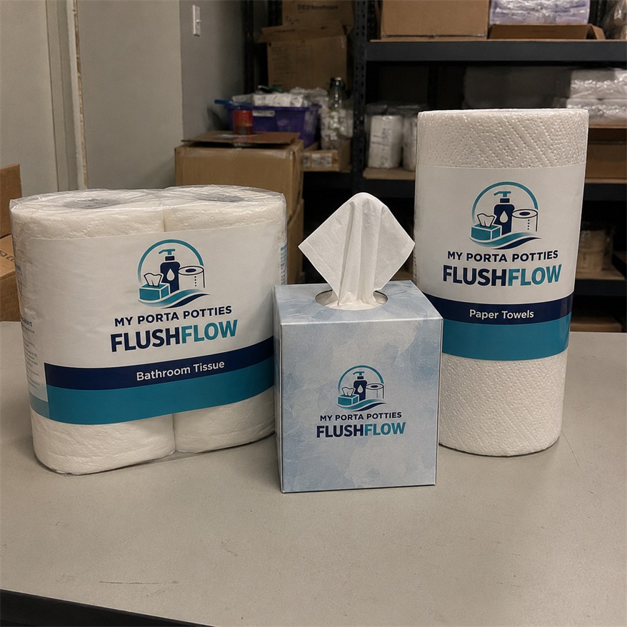 Own-label bathroom tissue, facial tissue and paper towel rolls
